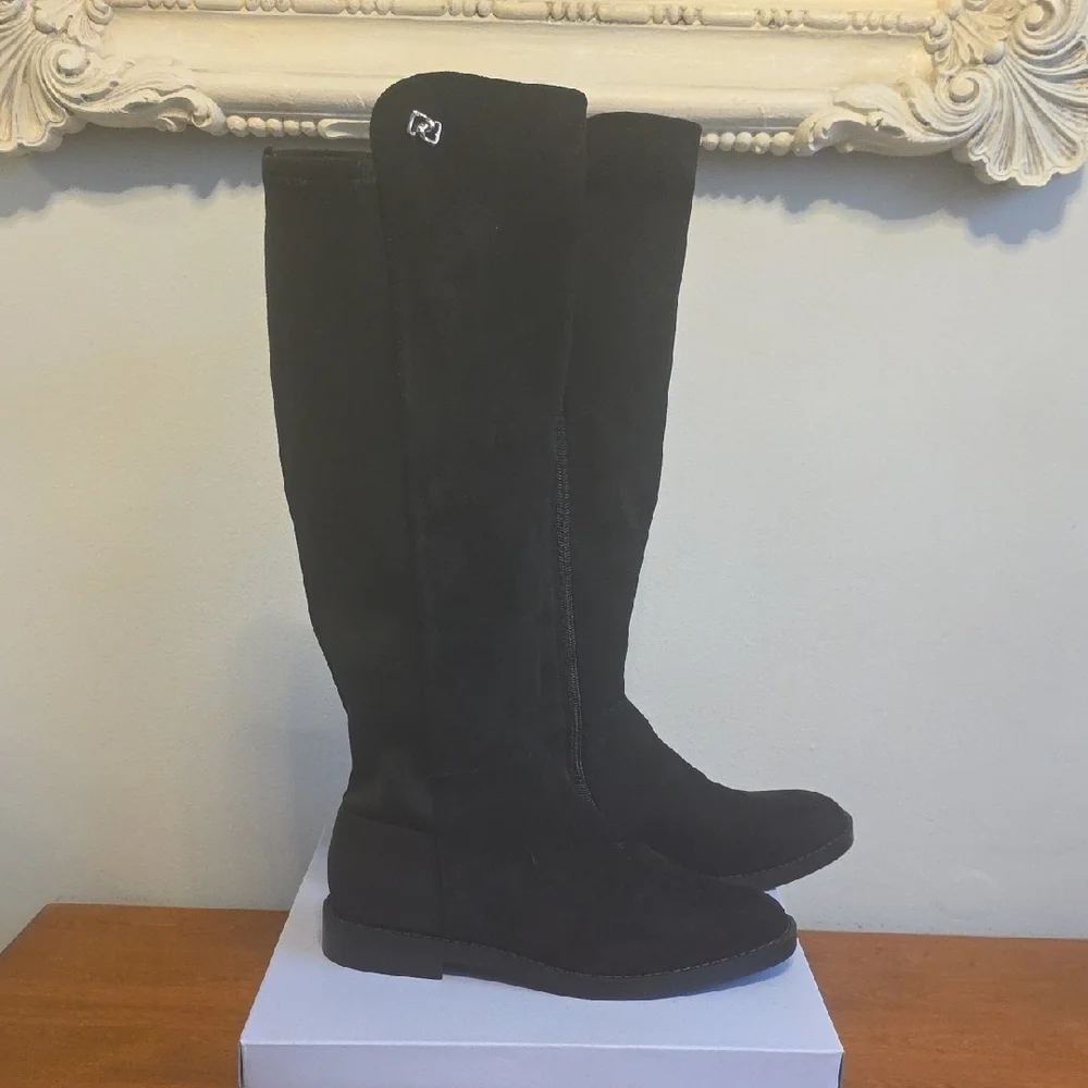 AEROSOLES Tierra Black Vegan Suede Knee High Boots With Comfort Technology, New